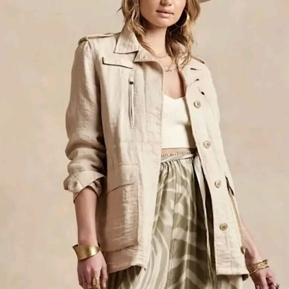 Banana Republic Cream Utility Jacket Relaxed Fit Notched Lapel
